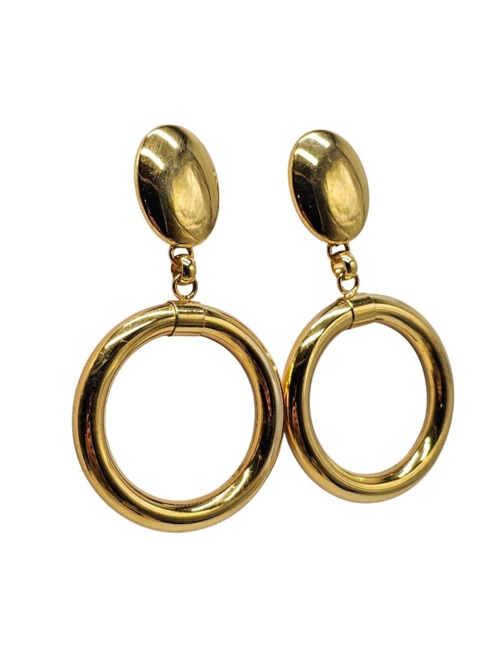 Gold Tone Oval Hoop Drop Earrings Mod Weight Statement Jewelry For Women